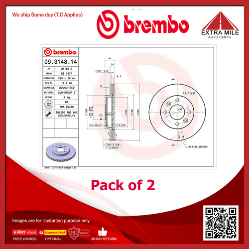 2X Brembo Front Brake Disc Rotor For Renault 19 D53,853,L53,B/C53 1.7L/1.8L/1.9L