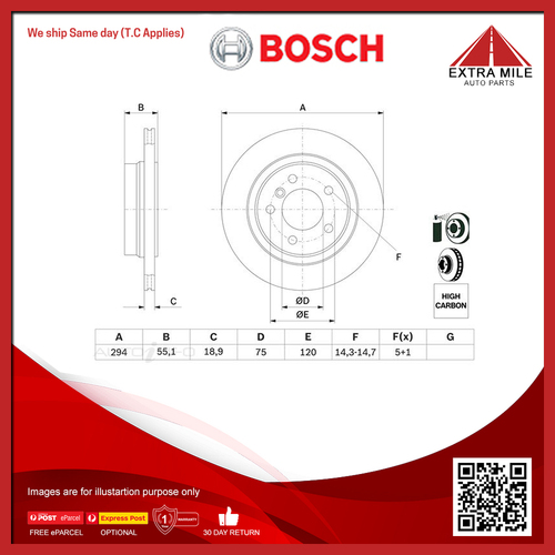 Bosch Rear Disc Brake Rotor For BMW 316Ti, 318i/Ci/Ti, 320i/Ci/D, 323, 325, 328i