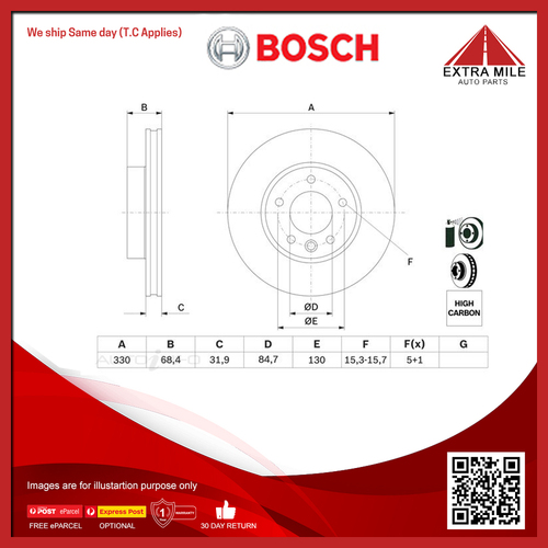 Bosch Front Disc Brake Rotor For Porsche Cayenne 9PA, Volkswagen Touareg 7L/7P