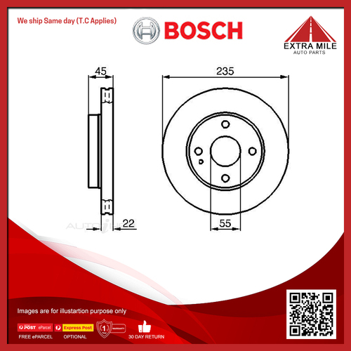 Bosch Front Brake Disc For Kia Rio LS BC 1.5L A5D 4D Hatchback/Sedan