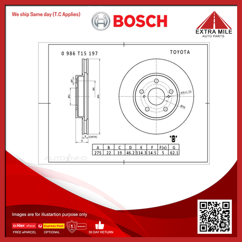 Bosch Front Disc Brake Rotor For Toyota Auris ZRE152R, Corolla ZRE152R/153R/182R