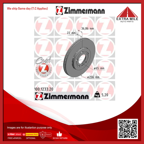 Zimmermann Disc Brake Rotor 256mm Front For Volkswagen Golf IV 1J1 1.6L
