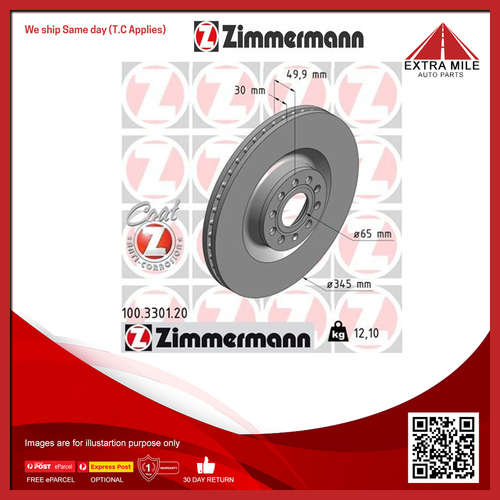 Zimmermann Disc Brake Rotors Pair 345mm Front For Volkswagen CC B6, B7 2.0L/3.6L