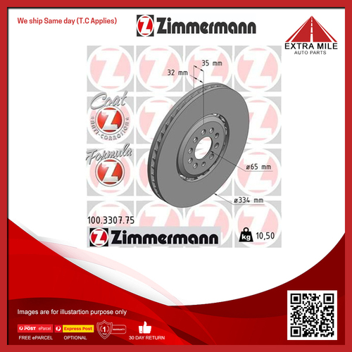 Zimmermann Disc Brake Rotor 334mm Front Left For Volkswagen Golf IV 1J1 3.2L R32