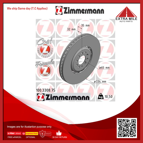 Zimmermann Disc Brake Rotor 334mm Front Right For Volkswagen Golf 1J1 3.2L R32