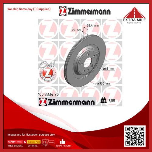 Zimmermann Disc Brake Rotor 330mm Rear For Audi A5 8T3, 8F7 1.8L/2.0L/3.0l/3.2L