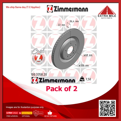 2X Zimmermann Disc Brake Rotor 330mm Rear For Porsche Macan 95B 2.0L/2.9L/3.6L