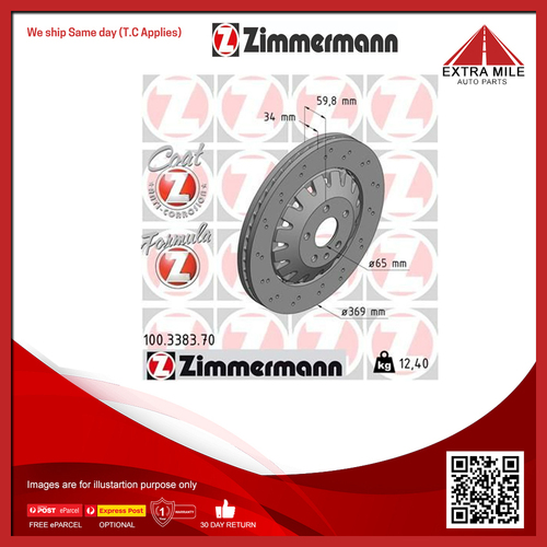 Zimmermann Disc Brake Rotors Pair 369mm Front For Audi A3 8VS 8VM, 8VA 8VF RS3