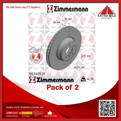 Zimmermann Front Brake Disc Rotor Pair For BMW 7 E65, E66, E67 760i,Li 6.0L