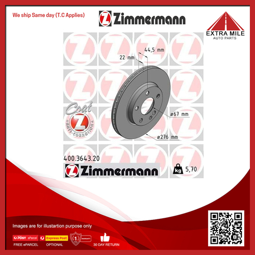 Zimmermann Disc Brake Rotor 276mm Front For Mercedes-Benz A-Class W169 A170,200