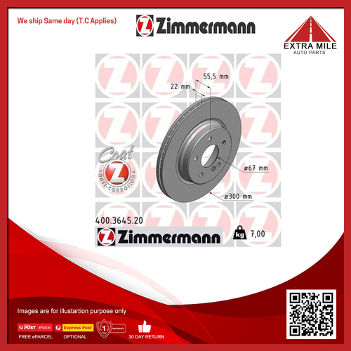 Zimmermann Disc Brake Rotor 300mm Rear For Mercedes-Benz SLK R170, R171 32,55