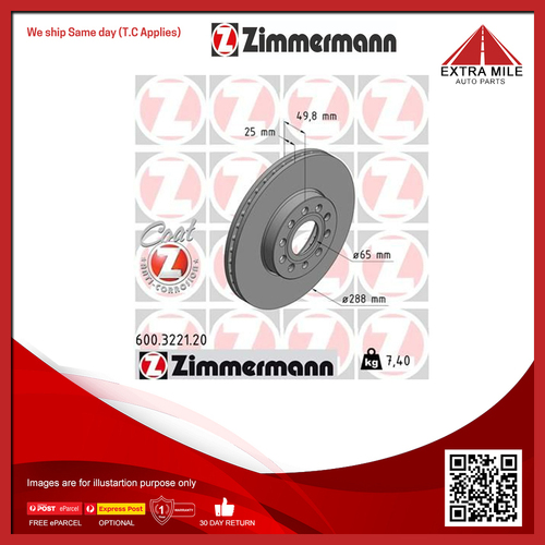 Zimmermann Disc Brake Rotor 288mm Front For Skoda Superb 3V5, 3T5, 3T4, 3U4 2.0L