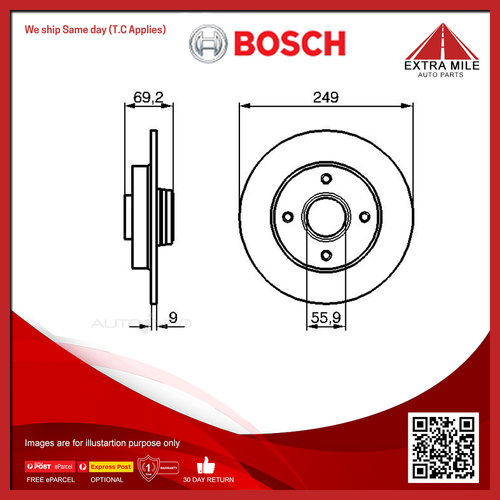 Bosch Rear Disc Brake Rotor For Citroen C3/C4/DS3, DS3 Dsport, Peugeot- BD1133