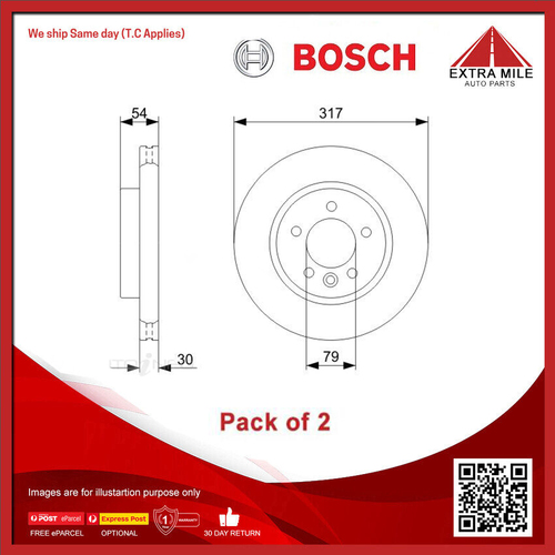 2X Bosch Front Brake Disc Rotor For Range Rover Sport 2.7 TDV6 2.7L V6 ELD11