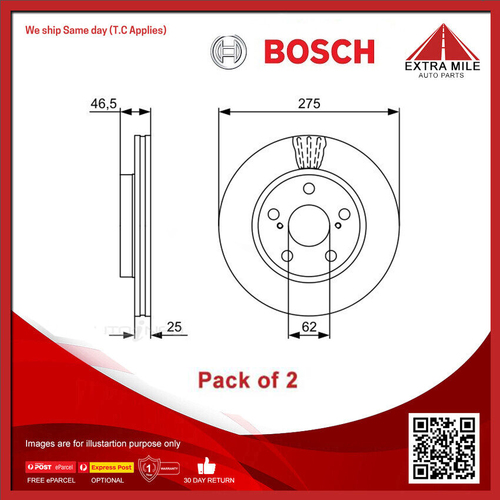 2X Bosch Front Brake Disc Rotor For Toyota Rukus AZE151R 2.4L 2AZFE 4D Wagon