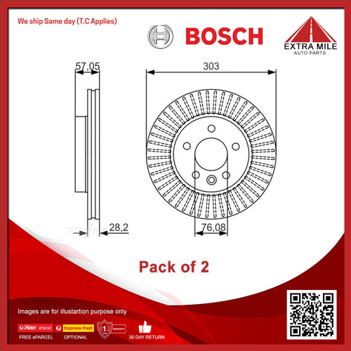 2X Bosch Front Brake Disc Rotor For Volkswagen Amarok TD1340/1400/1420/1300 2H