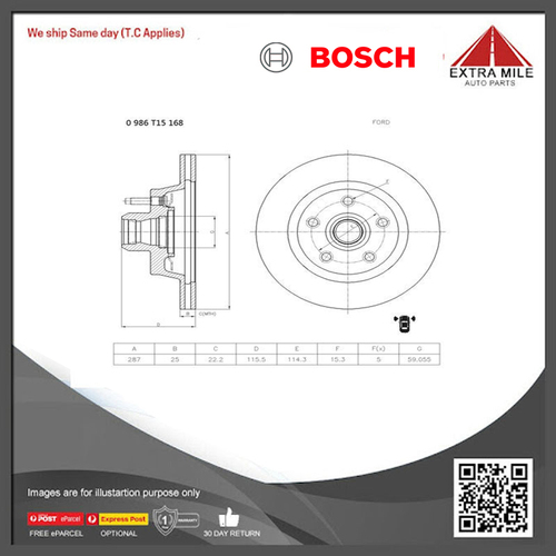 Bosch Front Brake Disc Rotor For Ford Fairlane NF, NL 4.0L/4.9L V8 4.0, 5.0