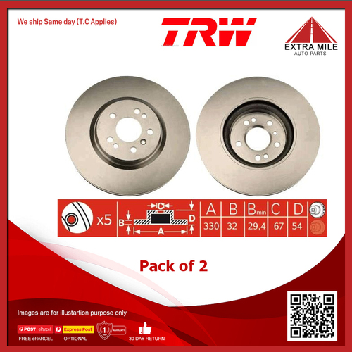 TRW Disc Brake Rotor Pair 330mm Front For Mercedes-Benz R-Class W251, V251 R280