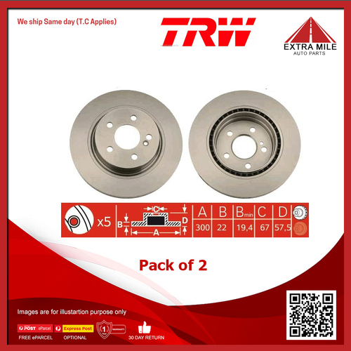 TRW Disc Brake Rotor Pair 300mm Rear For Mercedes-Benz E-Class A207, C207