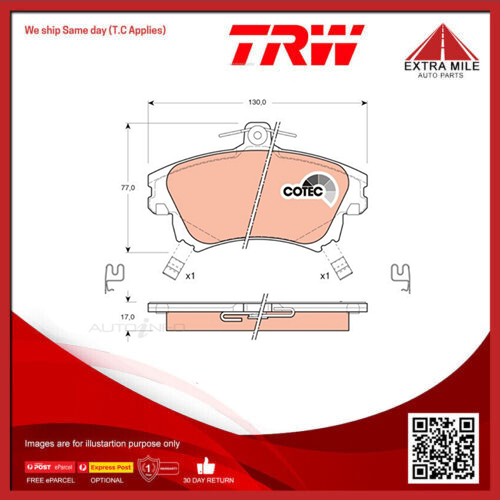 TRW Brake Pad Set Rear For Volvo S40 T4 SE 1.8L/1.9L, V40 T4 SE 1.8L/1.9L