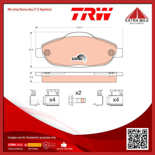 TRW Brake Pad Set For Peugeot 3008,308 XSE XS 1.6L DV6C I4 8v SOHC - GDB1761