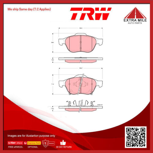 TRW Brake Pad Set For Toyota Avensis ACM20R 2.0L 1AZFE I4 16v DOHC - GDB3335