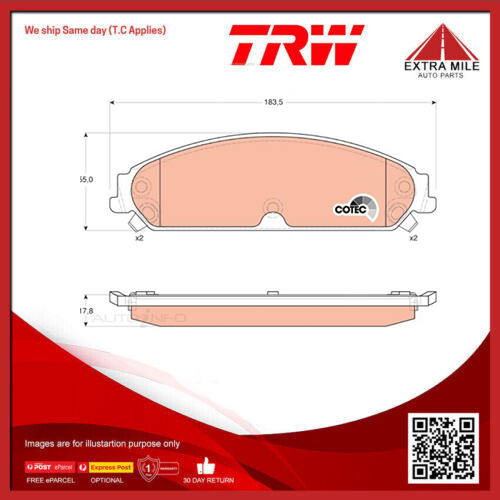 TRW Brake Pad Set For Chrysler 300C 3.5L,5.7L EGG V6 24v SOHC - GDB4134