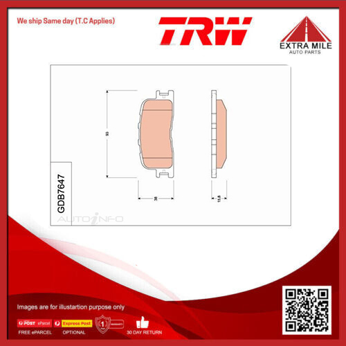 TRW Brake Pad Set Rear For Toyota Kluger MCU28R 3.3L V6 3MZFE 4D SUV Mid-Size