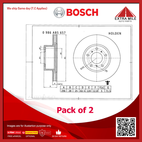 2X Bosch Front Disc Brake Rotor For Chevrolet Lumina WH/ WL, Holden - PBR040