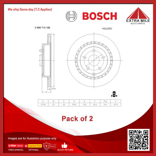 2X Bosch Rear Brake Disc Rotor For HSV, Holden, Chevrolet Lumina -PBR2029