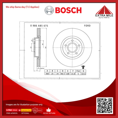 Bosch Front Disc Brake Rotor For Ford Focus/ Kuga, Volvo C30/S40 - PBR2380