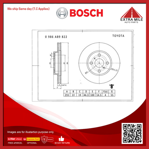 Bosch Front Disc Brake Rotor For Toyota Corolla, Levin, Prius-C, Vitz, Yaris