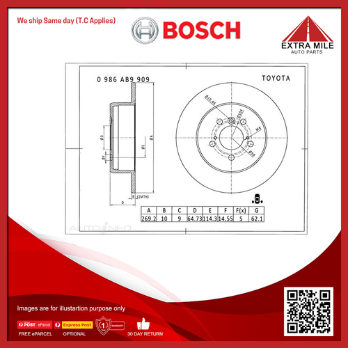 Bosch Rear Disc Brake Rotor For Daihatsu Altis, Holden Apollo, Toyota -PBR736