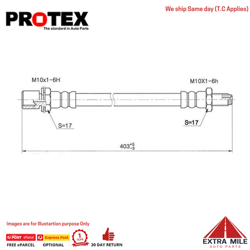 PROTEX Hydraulic Hose - Rear For TOYOTA HILUX RN105R 2D C/C 4WD 1988 - 1997