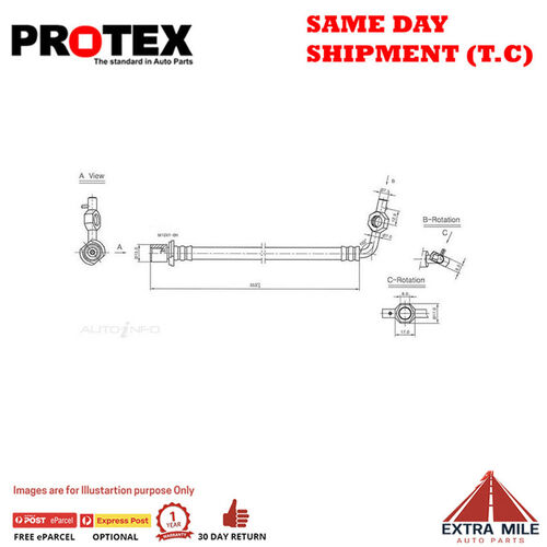 PROTEX Hydraulic Hose - Front For TOYOTA HIACE RZH103R 3D Van RWD 1989 - 2005