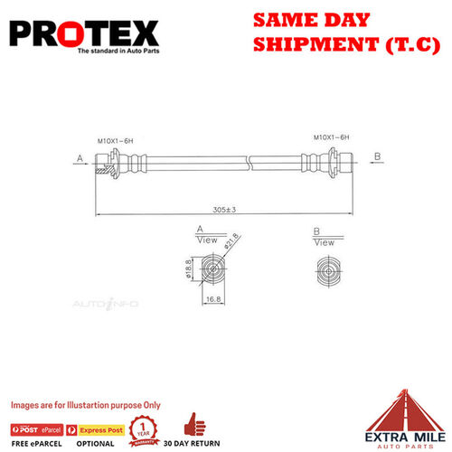 PROTEX Hydraulic Hose - Rear For TOYOTA COROLLA AE101R 4D Sdn FWD 1994 - 2000