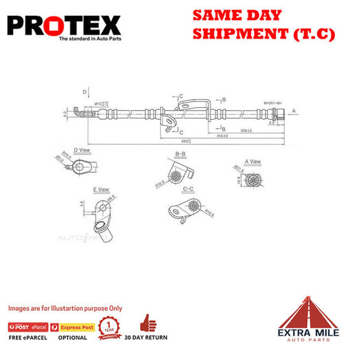 PROTEX Hydraulic Hose-Front For TOYOTA RAV4 ACA33R 4D SUV 4WD 2005-2013