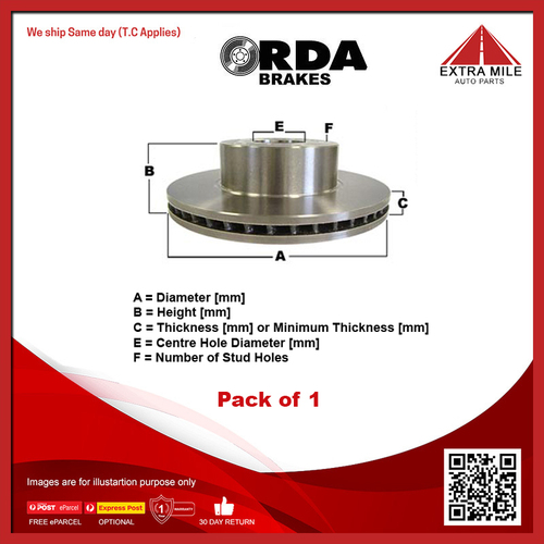 RDA Rear Slotted & Dimpled Disc Brake Rotor Solid 266mm - RDA644D