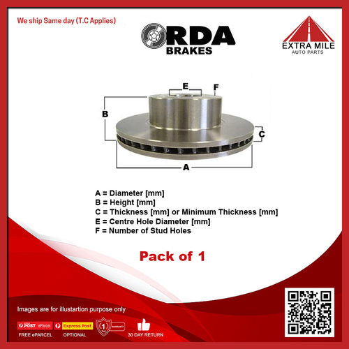 RDA Rear Slotted & Dimpled Disc Brake Rotor Solid 291mm - RDA7776D