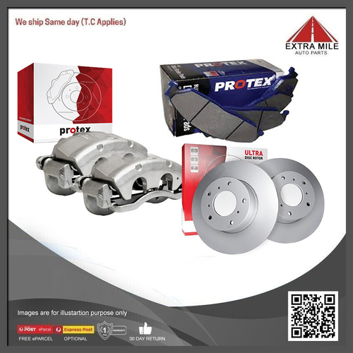 Front Rotors, Brake Pad & Calipers Set For Toyota Hilux KZN165R 3.0L 11/00-04/05