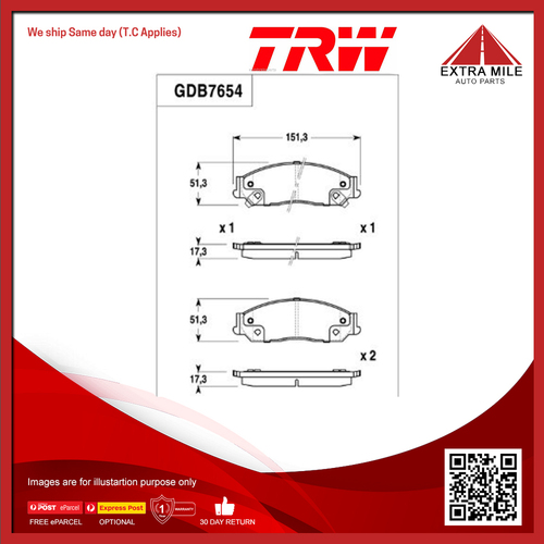 TRW Front Brake Pads For Toyota Camry ACV30R 2.4L, MCV36R 3.0L V6 1MZFE, 2AZFE